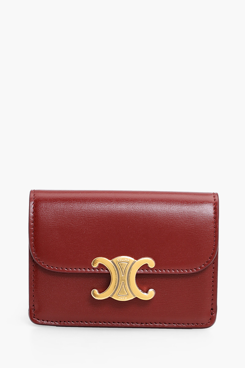 CELINE Card Holder With Flap Triomphe in Dark Ruby Shiny Calfskin 0