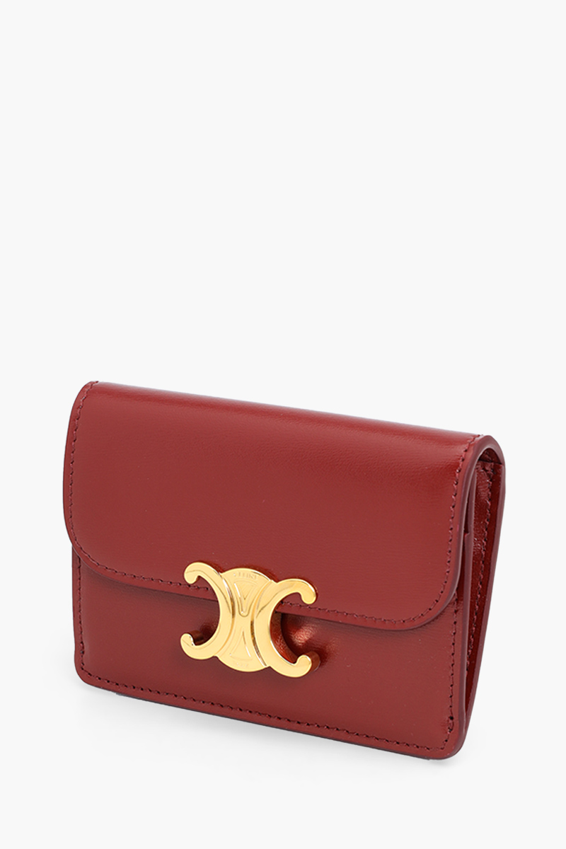 CELINE Card Holder With Flap Triomphe in Dark Ruby Shiny Calfskin 2