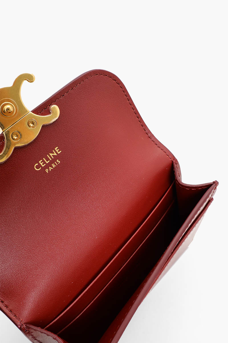 CELINE Card Holder With Flap Triomphe in Dark Ruby Shiny Calfskin 3