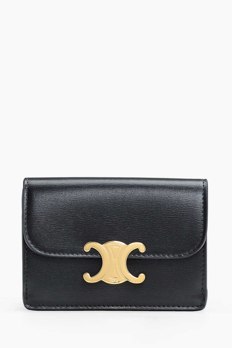 CELINE Card Holder With Flap Triomphe in Black Shiny Calfskin 0