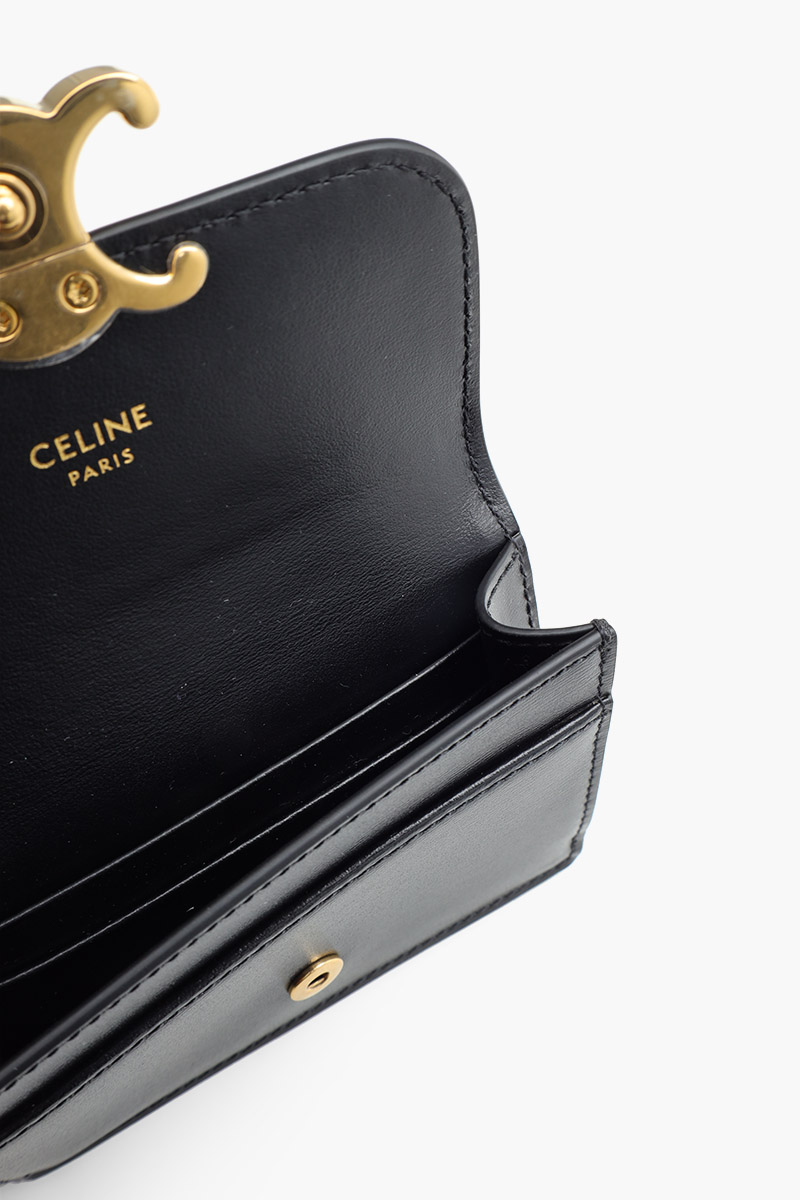 CELINE Card Holder With Flap Triomphe in Black Shiny Calfskin 3
