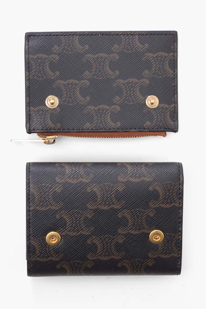 CELINE Triomphe Canvas Compact Wallet in Tan Calfskin GHW with Detachable Zipper Card Holder 3