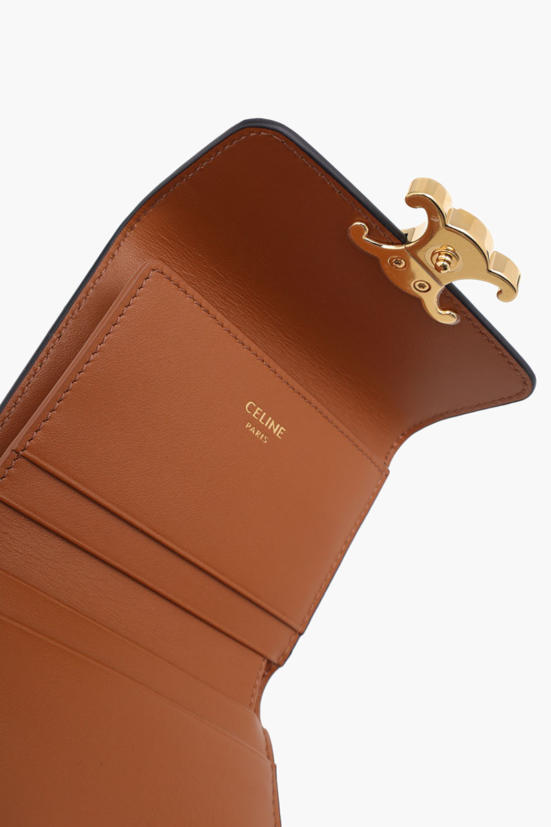CELINE Triomphe Canvas Compact Wallet in Tan Calfskin GHW with Detachable Zipper Card Holder 4