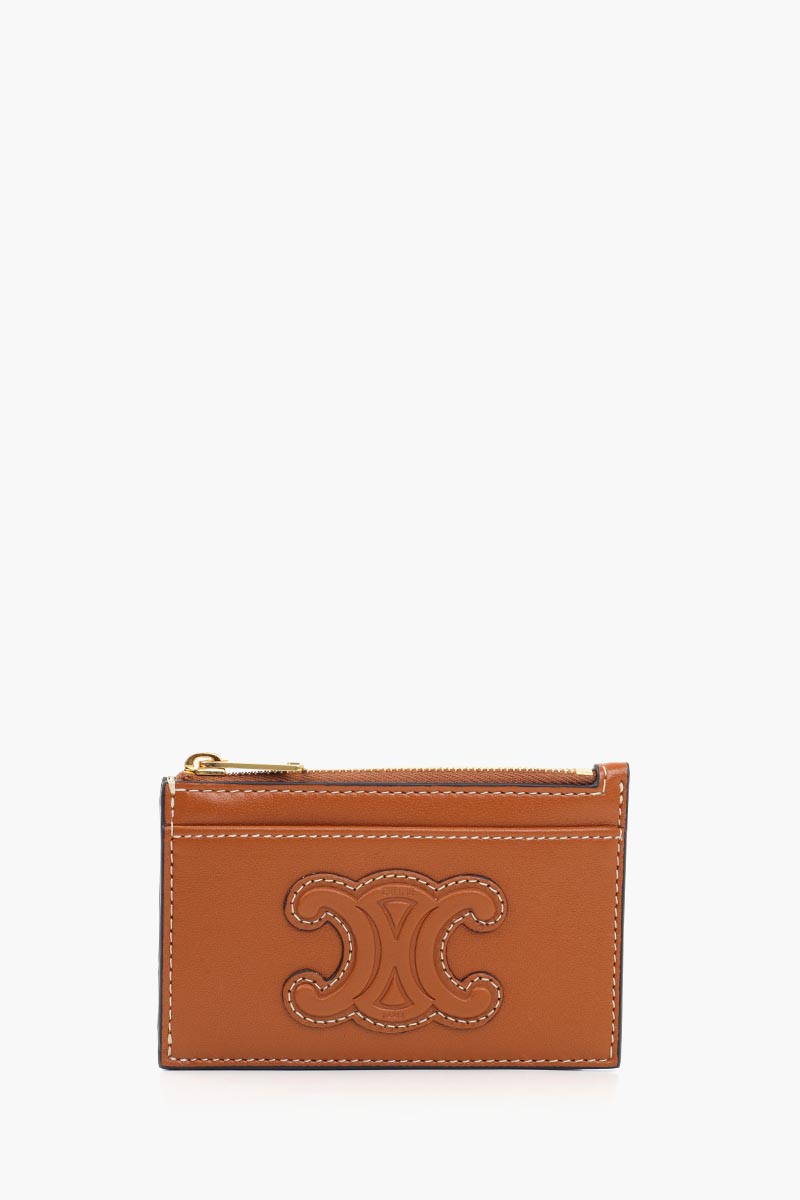 CELINE Zipped Card Holder Cuir Triomphe in Tan Smooth Lambskin 0