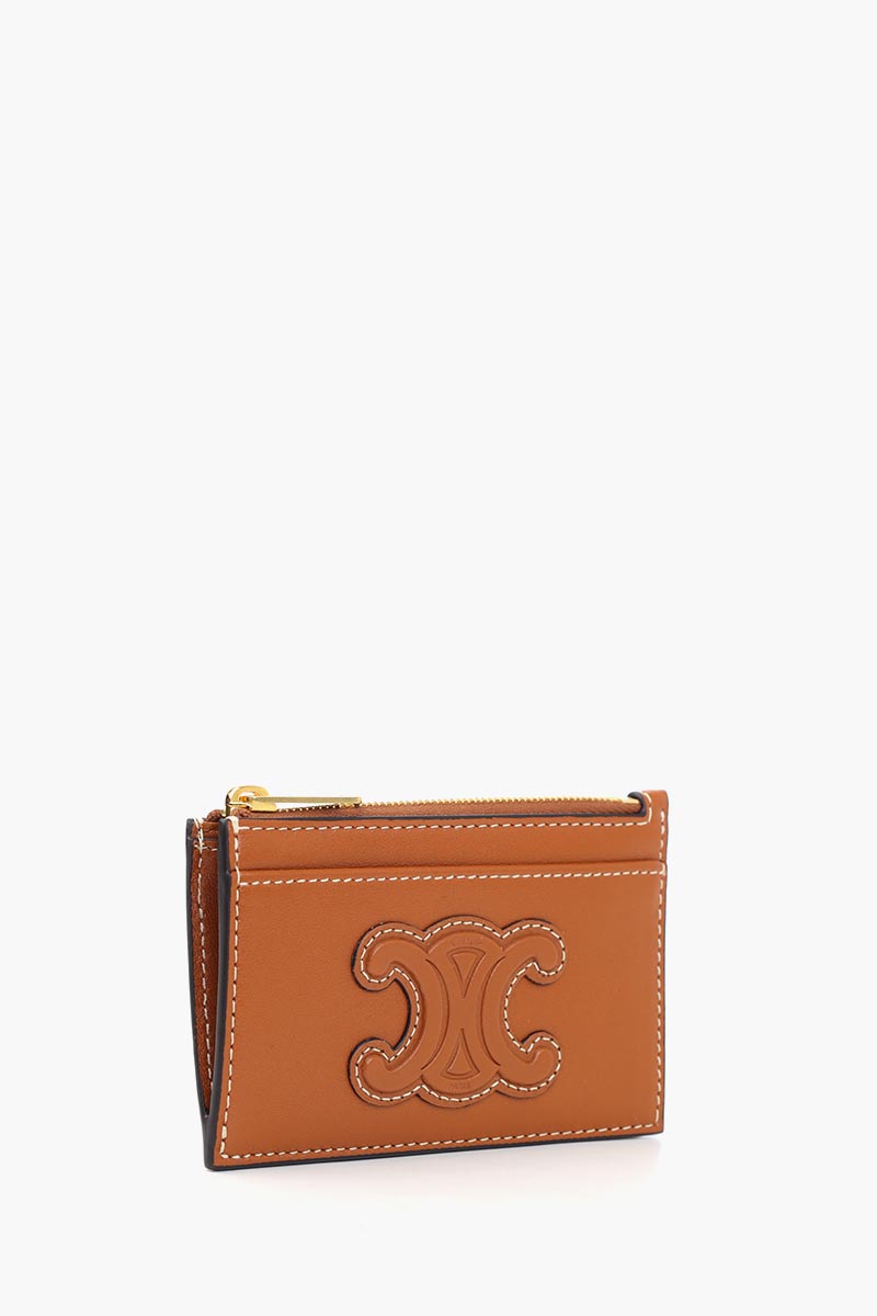 CELINE Zipped Card Holder Cuir Triomphe in Tan Smooth Lambskin 1