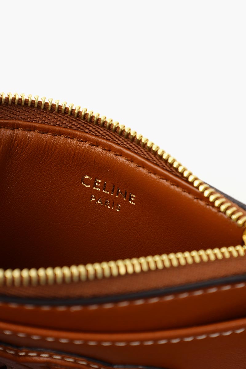 CELINE Zipped Card Holder Cuir Triomphe in Tan Smooth Lambskin 3