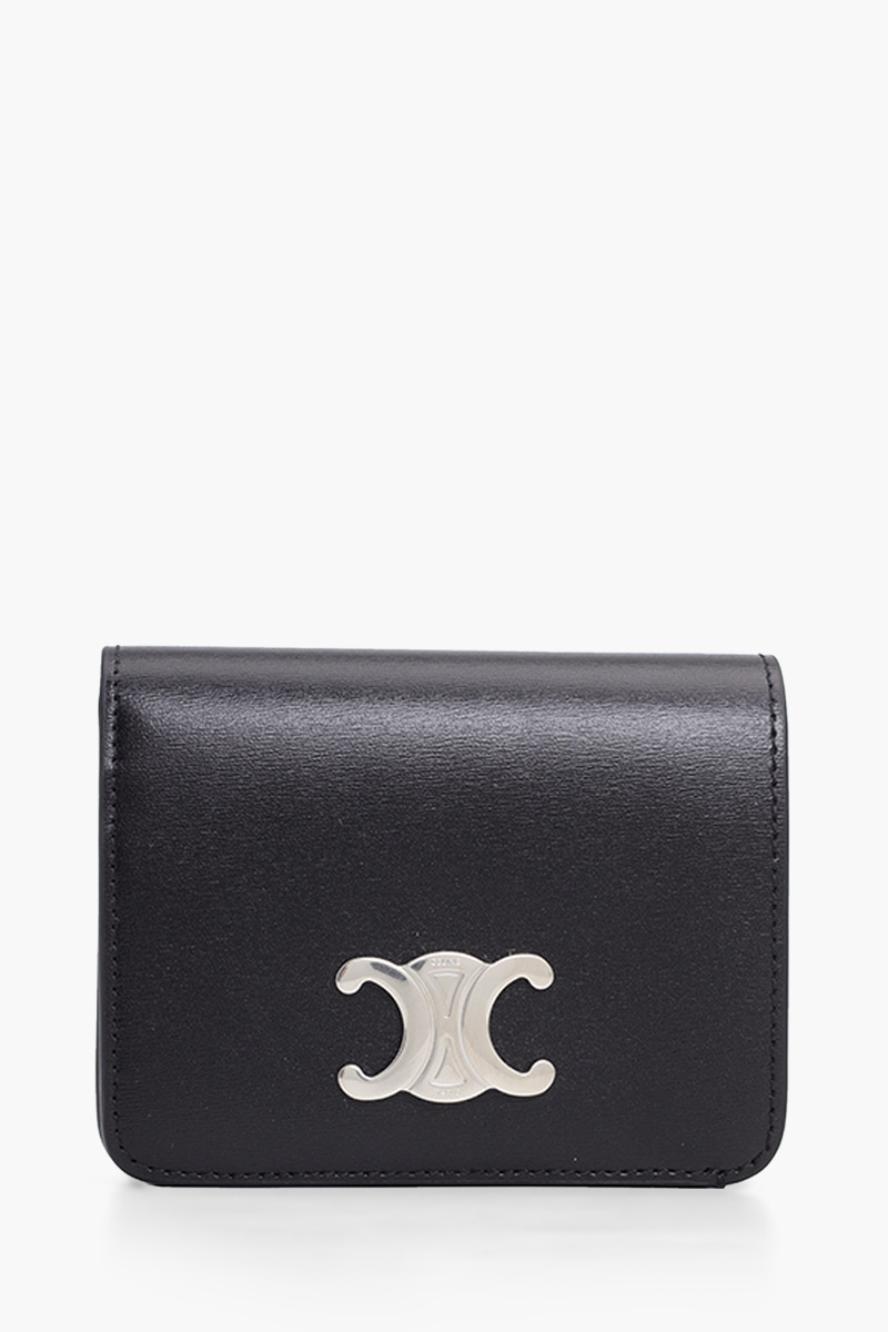 CELINE Triomphe Compact Wallet in Black SHW Shiny Calfskin 0