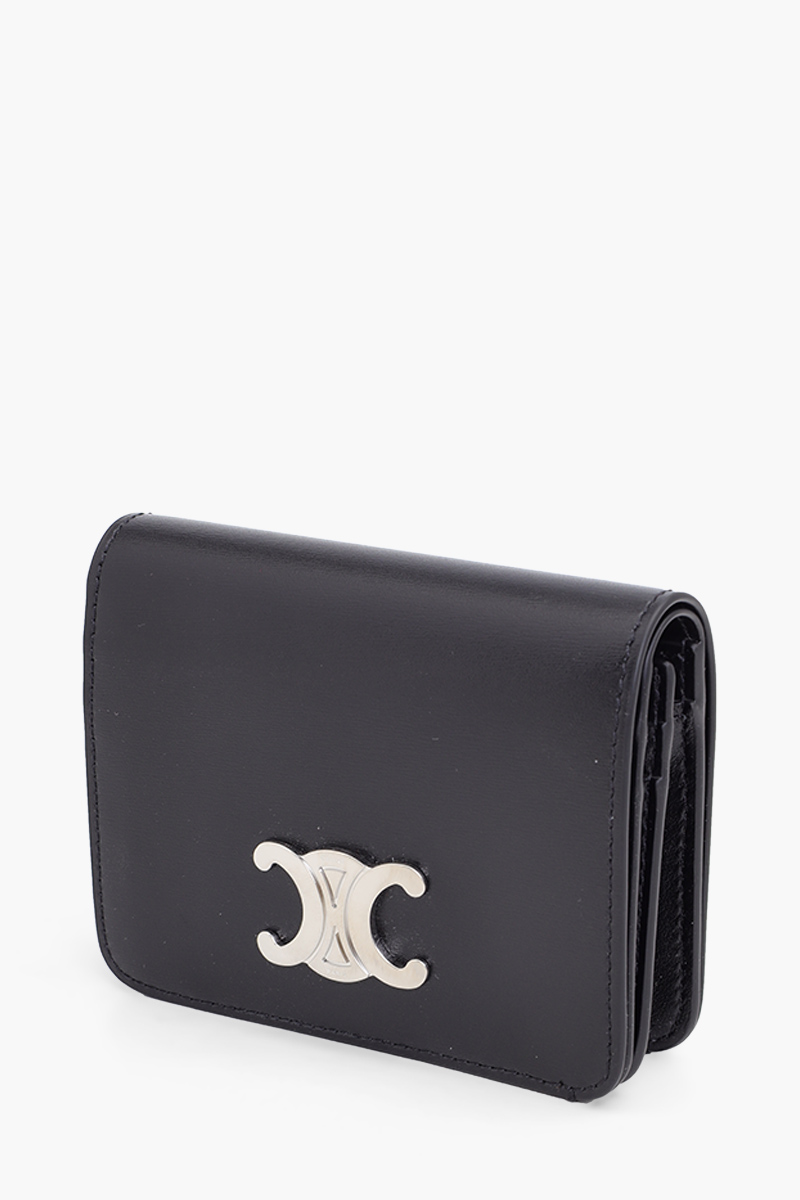 CELINE Triomphe Compact Wallet in Black SHW Shiny Calfskin 2