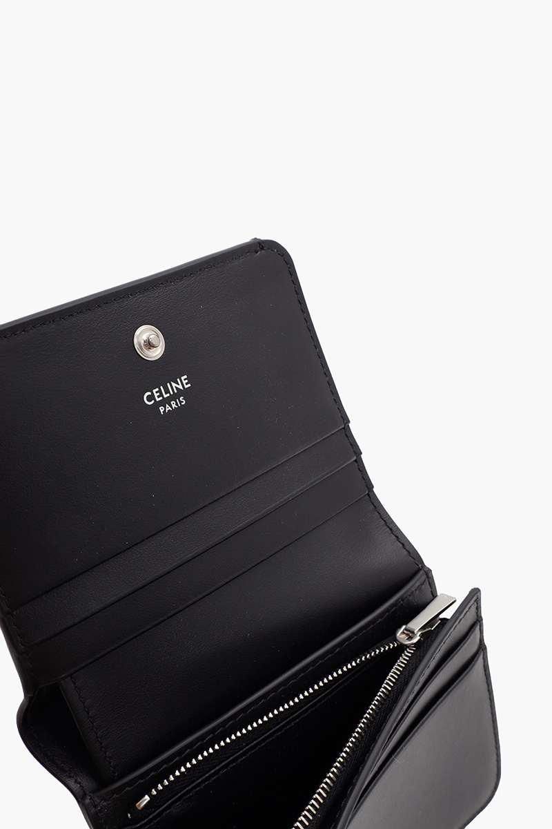 CELINE Triomphe Compact Wallet in Black SHW Shiny Calfskin 3