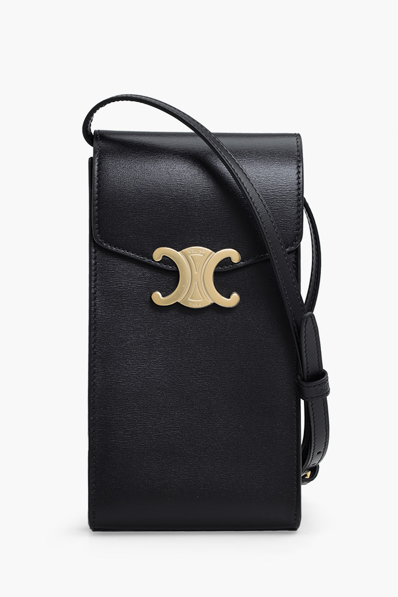 CELINE Triomphe Phone Pouch in Black Shiny Calfskin 0