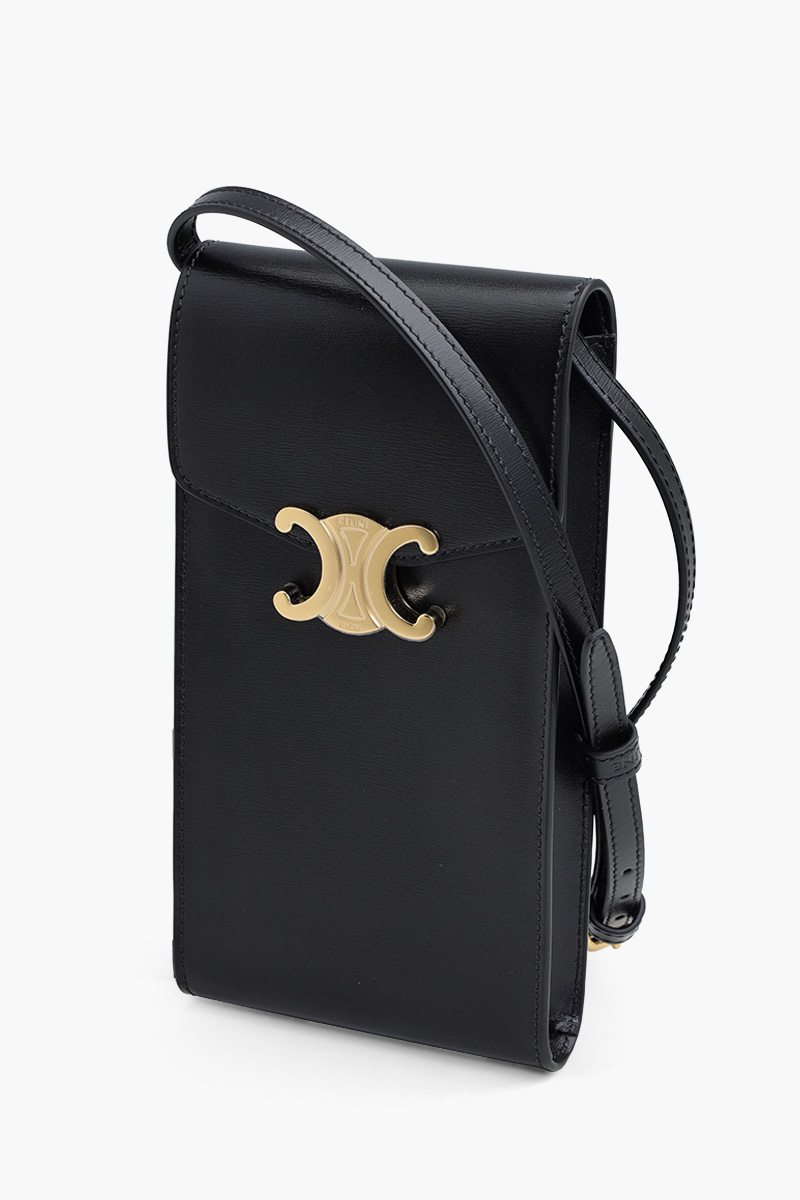 CELINE Triomphe Phone Pouch in Black Shiny Calfskin 2