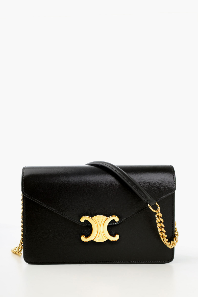 CELINE Triomphe Margo Wallet on Chain in Black Shiny Calfskin 0