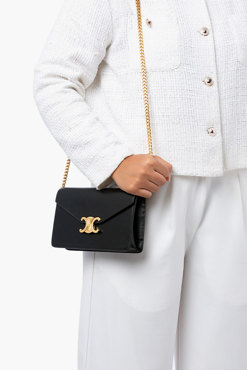 CELINE Triomphe Margo Wallet on Chain in Black Shiny Calfskin 3