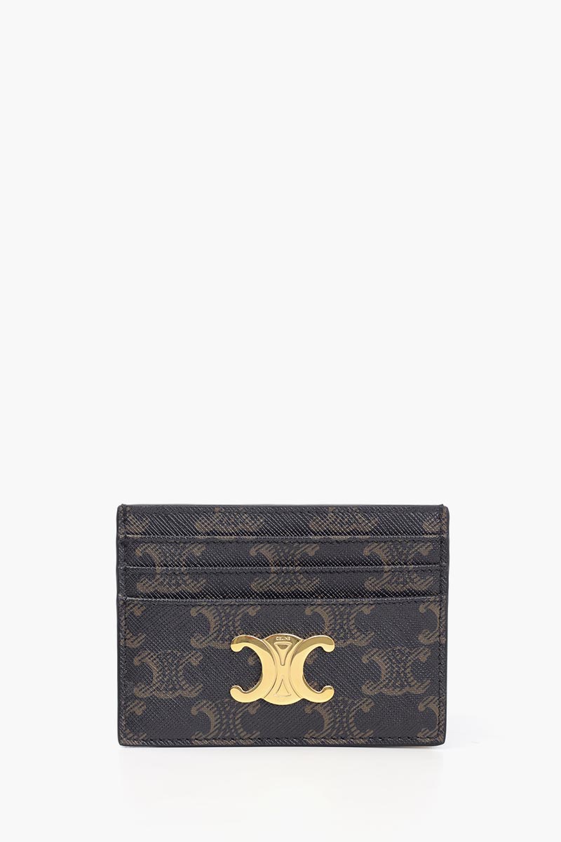 CELINE Triomphe Card Holder in Tan Triomphe Canvas 0
