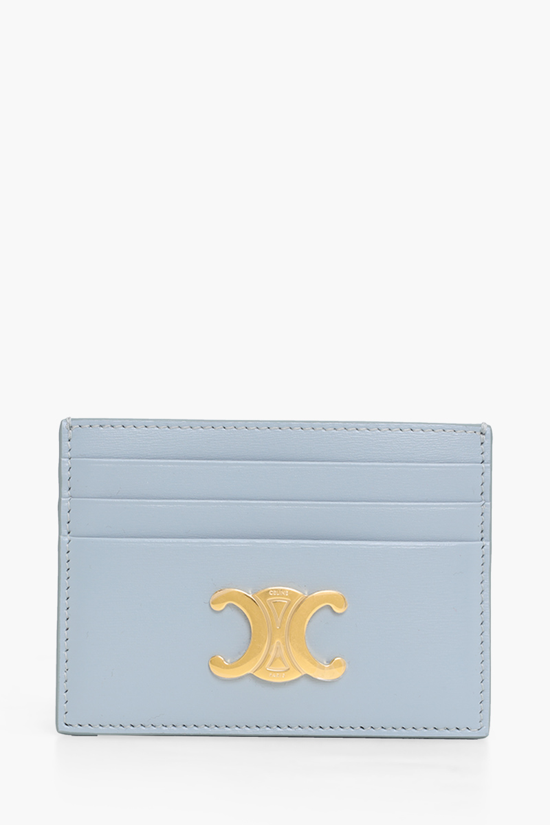 CELINE Women Triomphe Card Holder in Ice Blue Shiny Calfskin 0