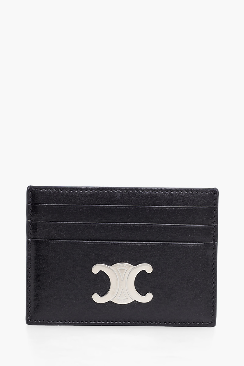 CELINE Women Triomphe Card Holder in Black SHW Shiny Calfskin 0