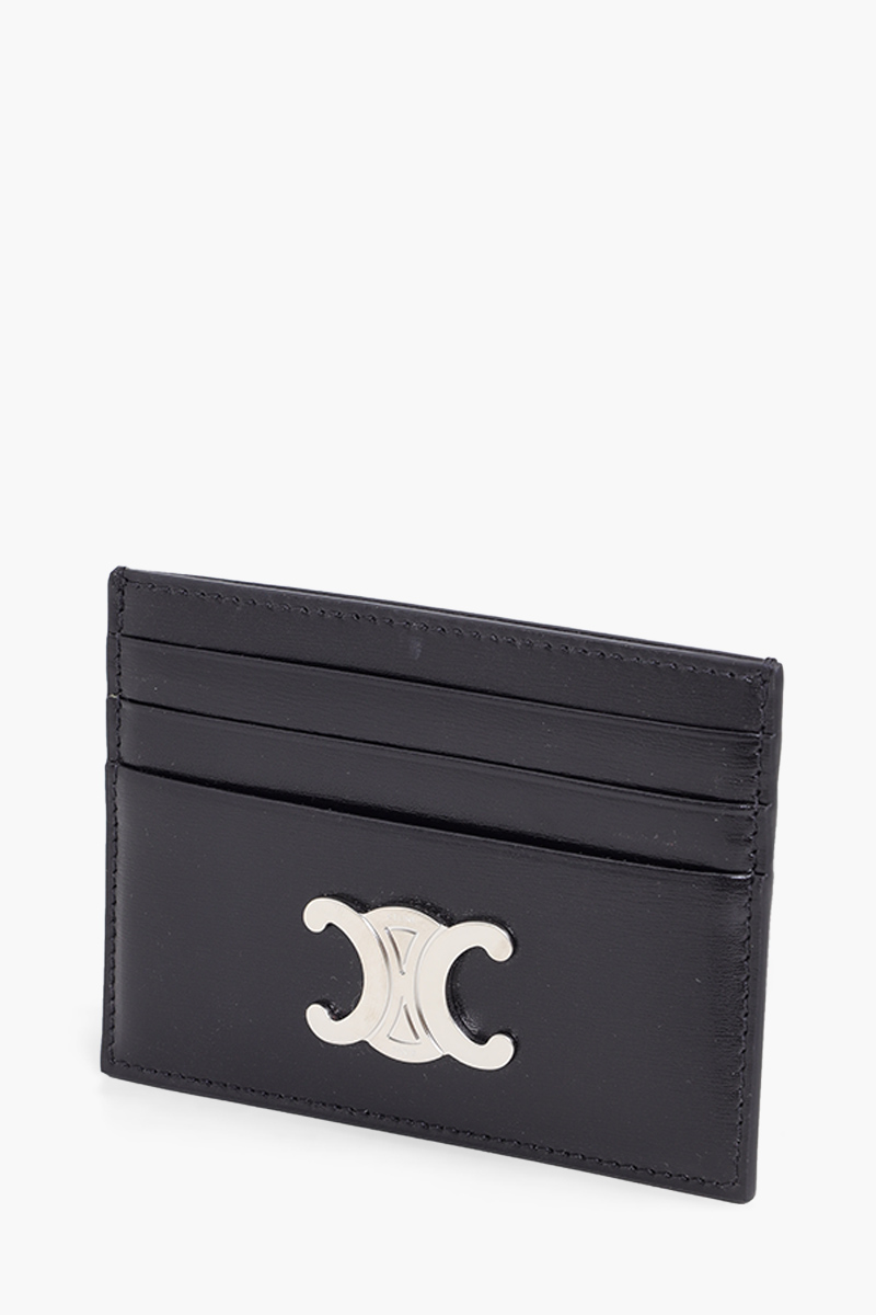 CELINE Women Triomphe Card Holder in Black SHW Shiny Calfskin 2
