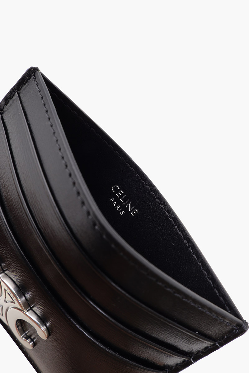 CELINE Women Triomphe Card Holder in Black SHW Shiny Calfskin 3