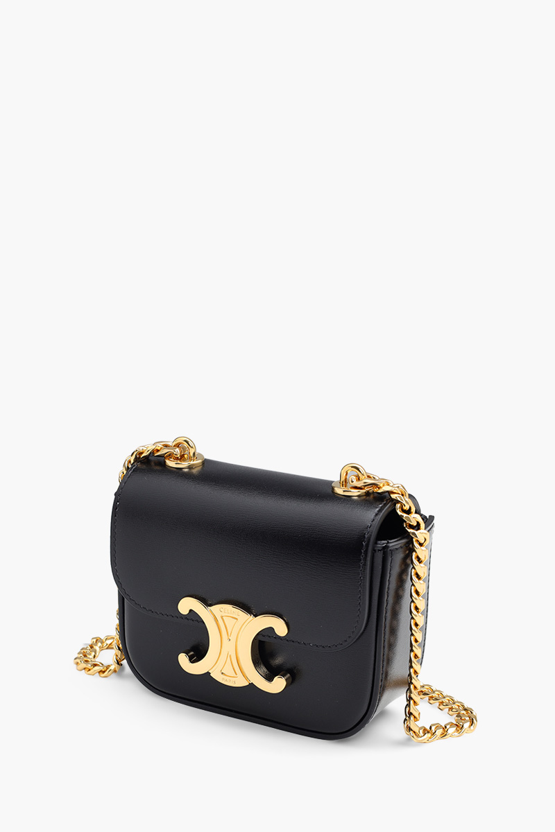 CELINE Women Mini Chain Claude in Black Shiny Calfskin 2