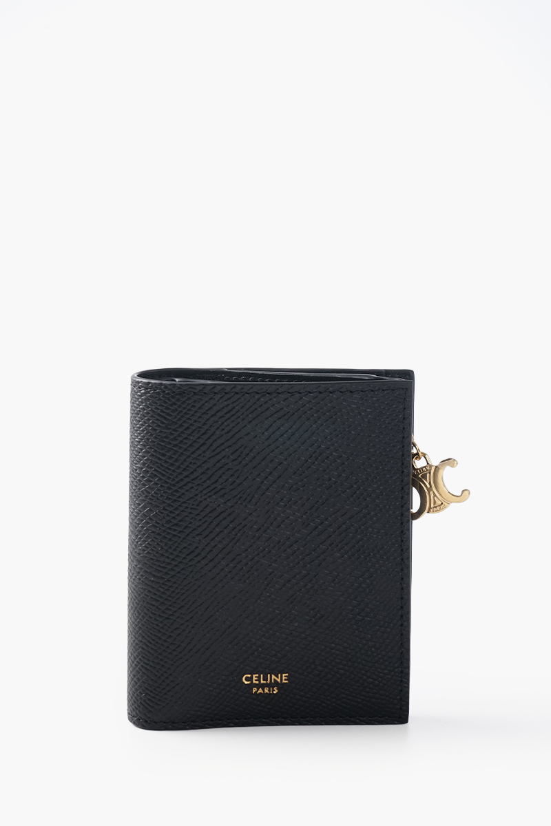 CELINE Triomphe Charms  Compact Wallet in Black Grained Calfskin 0
