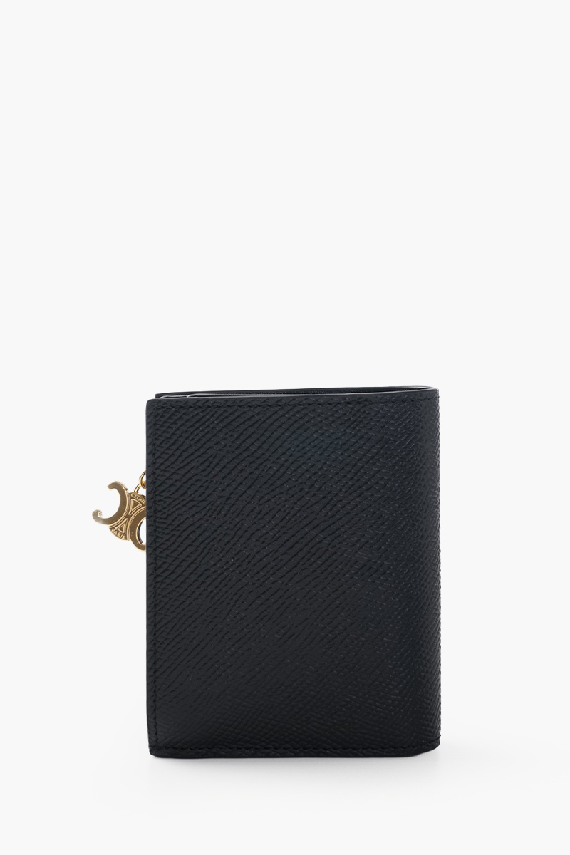 CELINE Triomphe Charms  Compact Wallet in Black Grained Calfskin 2