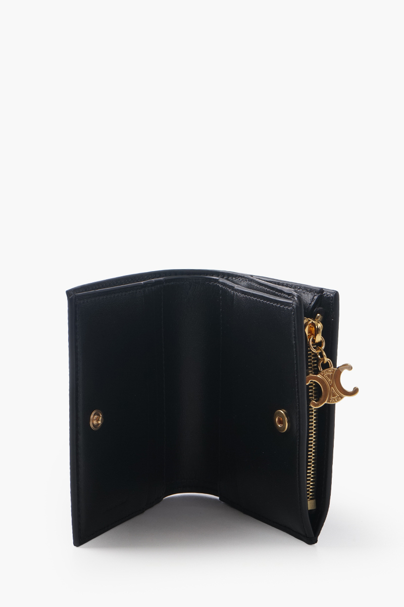 CELINE Triomphe Charms  Compact Wallet in Black Grained Calfskin 3
