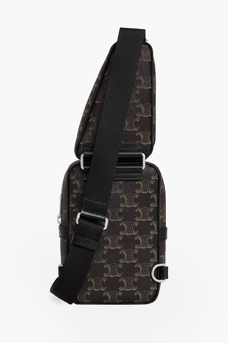 CELINE Multipocket Sling Bag in Black Triomphe Canvas and Calfskin 1