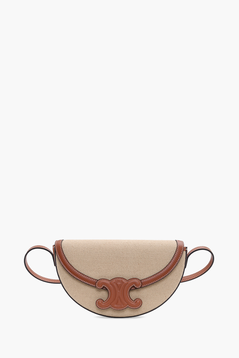 CELINE Besace Cuir Triomphe Crossbody Bag in Natural/Tan Textile and Calfskin 0