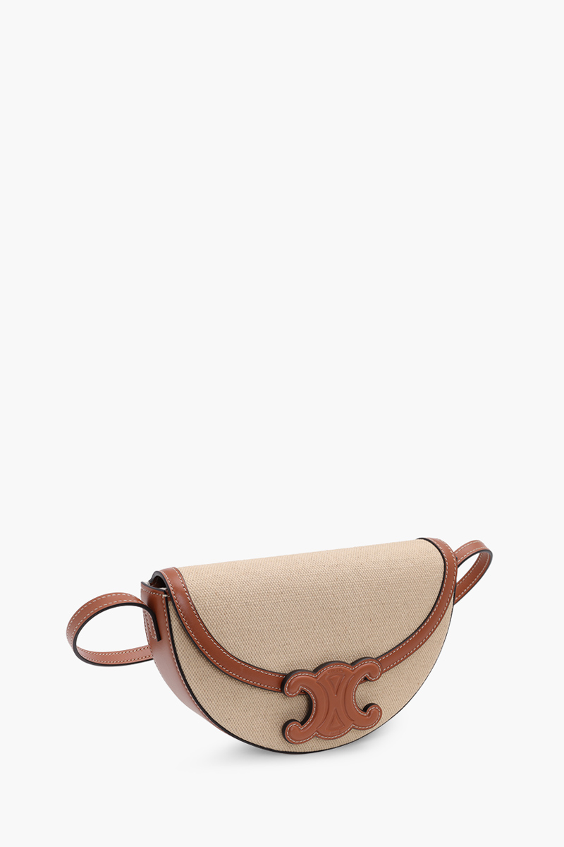 CELINE Besace Cuir Triomphe Crossbody Bag in Natural/Tan Textile and Calfskin 2