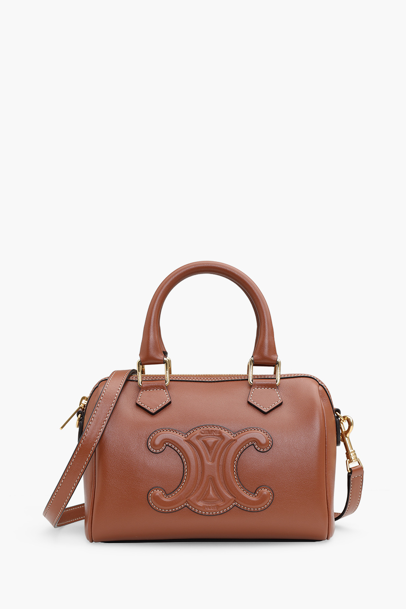 CELINE Small Cuir Triomphe Boston Hand Bag in Tan Smooth Calfskin 0