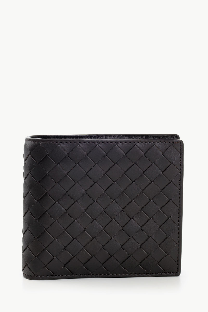 BOTTEGA VENETA Intrecciato Bi-Fold Wallet in Dark Brown Calfskin with 8 Card Slots 0