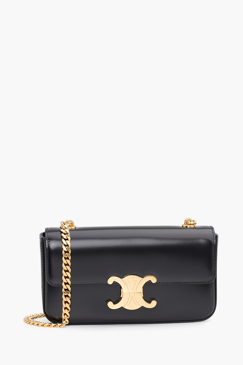 CELINE Triomphe Chain Shoulder Bag in Black Smooth Calfskin GHW 0