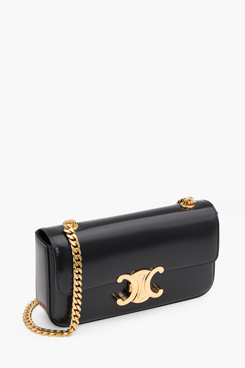 CELINE Triomphe Chain Shoulder Bag in Black Smooth Calfskin GHW 2