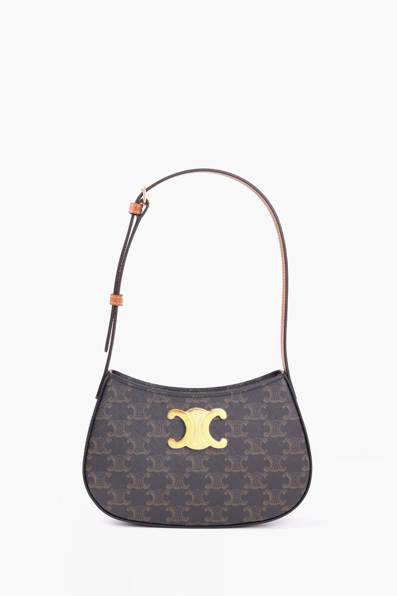 CELINE Medium Tilly Triomphe Shoulder Bag in Tan Canvas and Calfskin 0