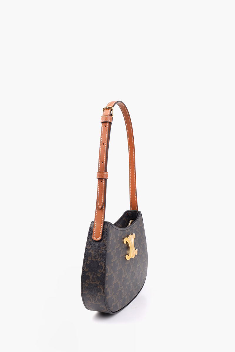 CELINE Medium Tilly Triomphe Shoulder Bag in Tan Canvas and Calfskin 1