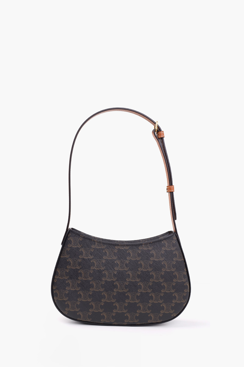 CELINE Medium Tilly Triomphe Shoulder Bag in Tan Canvas and Calfskin 2