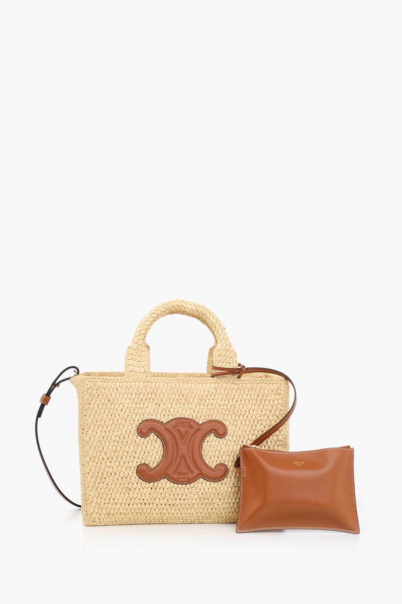 CELINE Small Cabas Thais in Tan Raffia x Calfskin 0