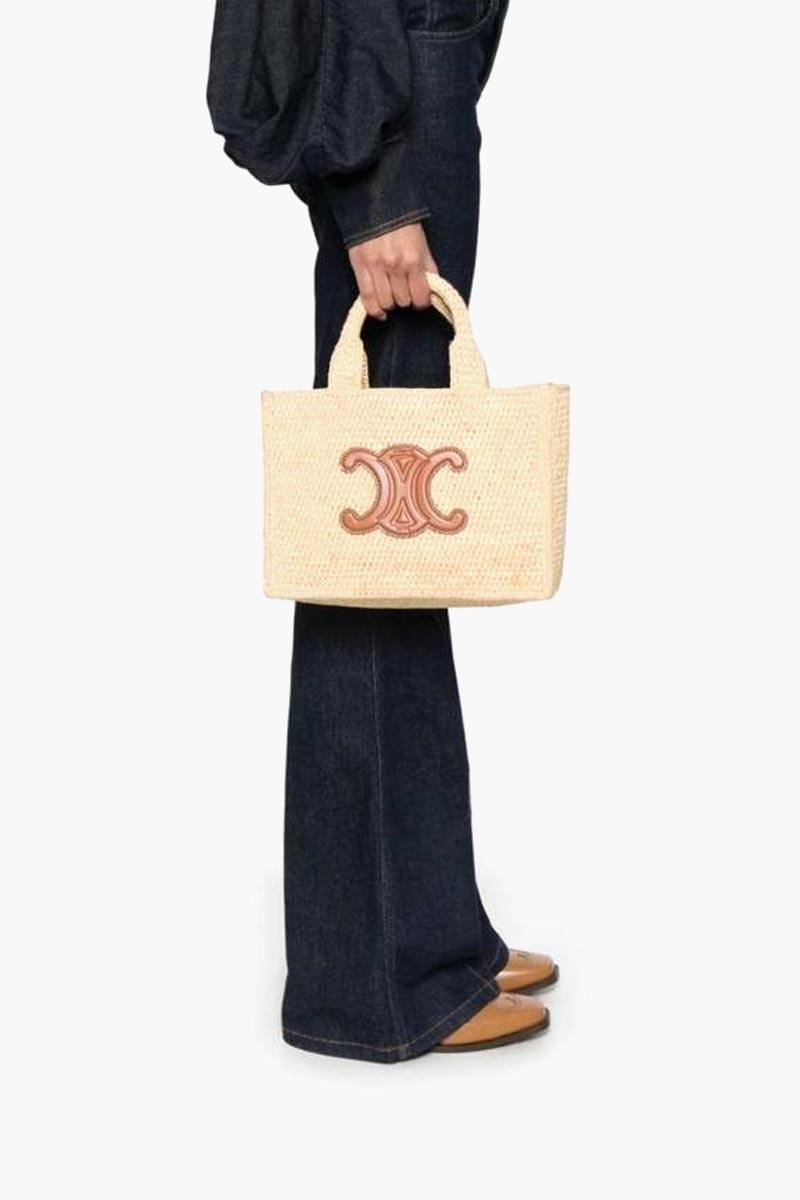 CELINE Small Cabas Thais in Tan Raffia x Calfskin 3