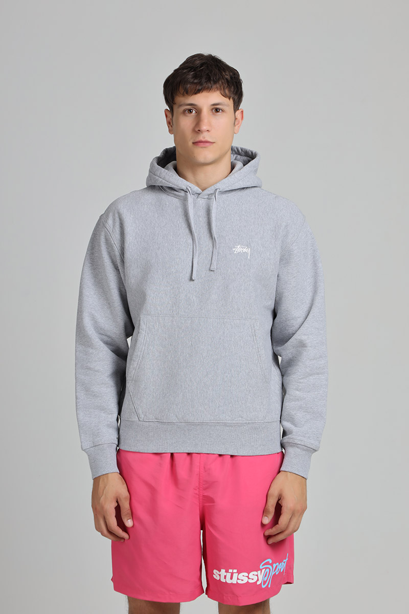STUSSY Men Stock Logo Sweatshirt in Grey Heather with Hoodie 0