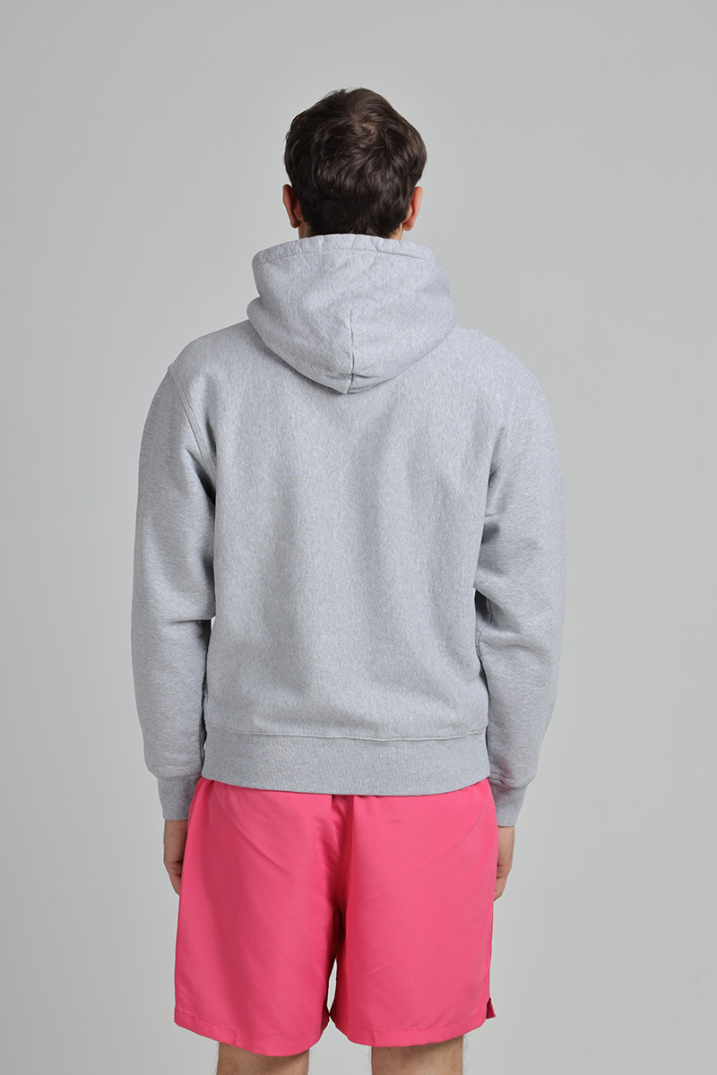STUSSY Men Stock Logo Sweatshirt in Grey Heather with Hoodie 1