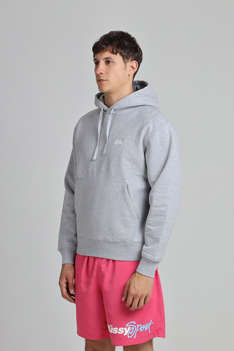 STUSSY Men Stock Logo Sweatshirt in Grey Heather with Hoodie 2