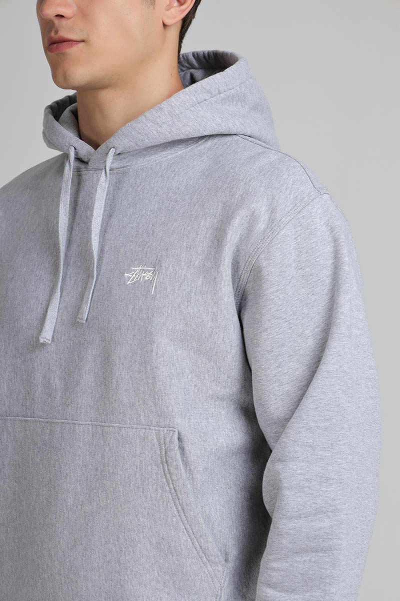 STUSSY Men Stock Logo Sweatshirt in Grey Heather with Hoodie 4