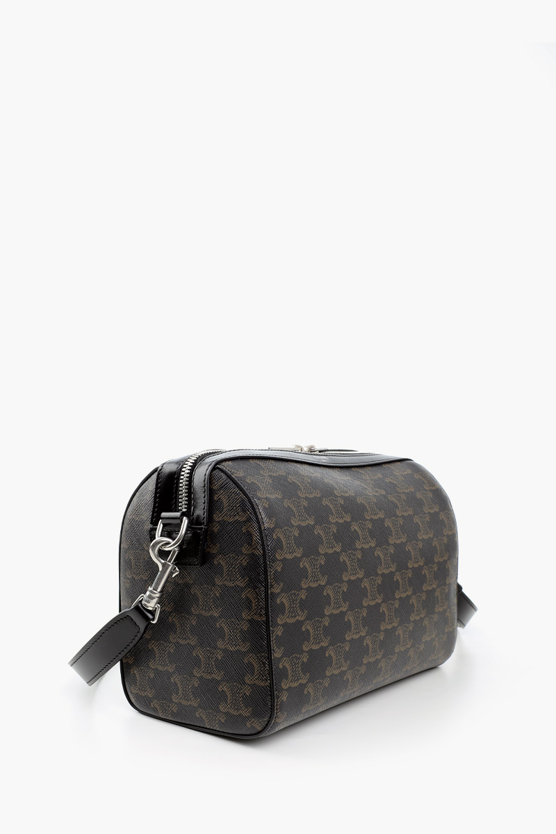 CELINE Mini Triomphe Canvas Boston Crossbody Bag in Black SHW Calfskin 1