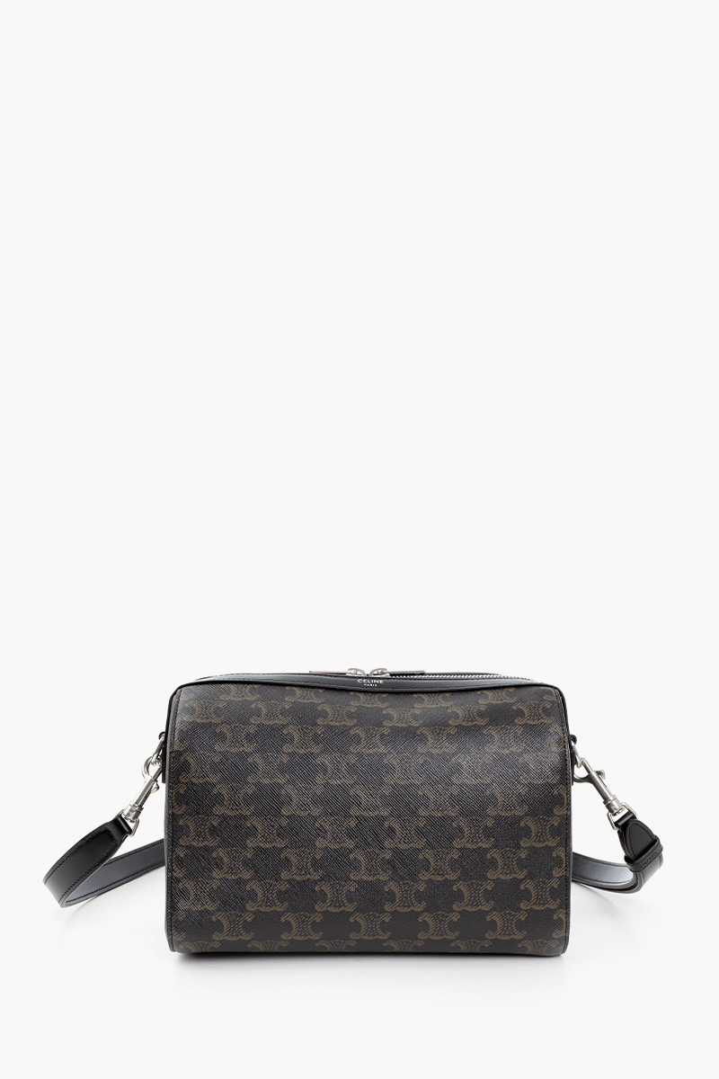 CELINE Mini Triomphe Canvas Boston Crossbody Bag in Black SHW Calfskin 2