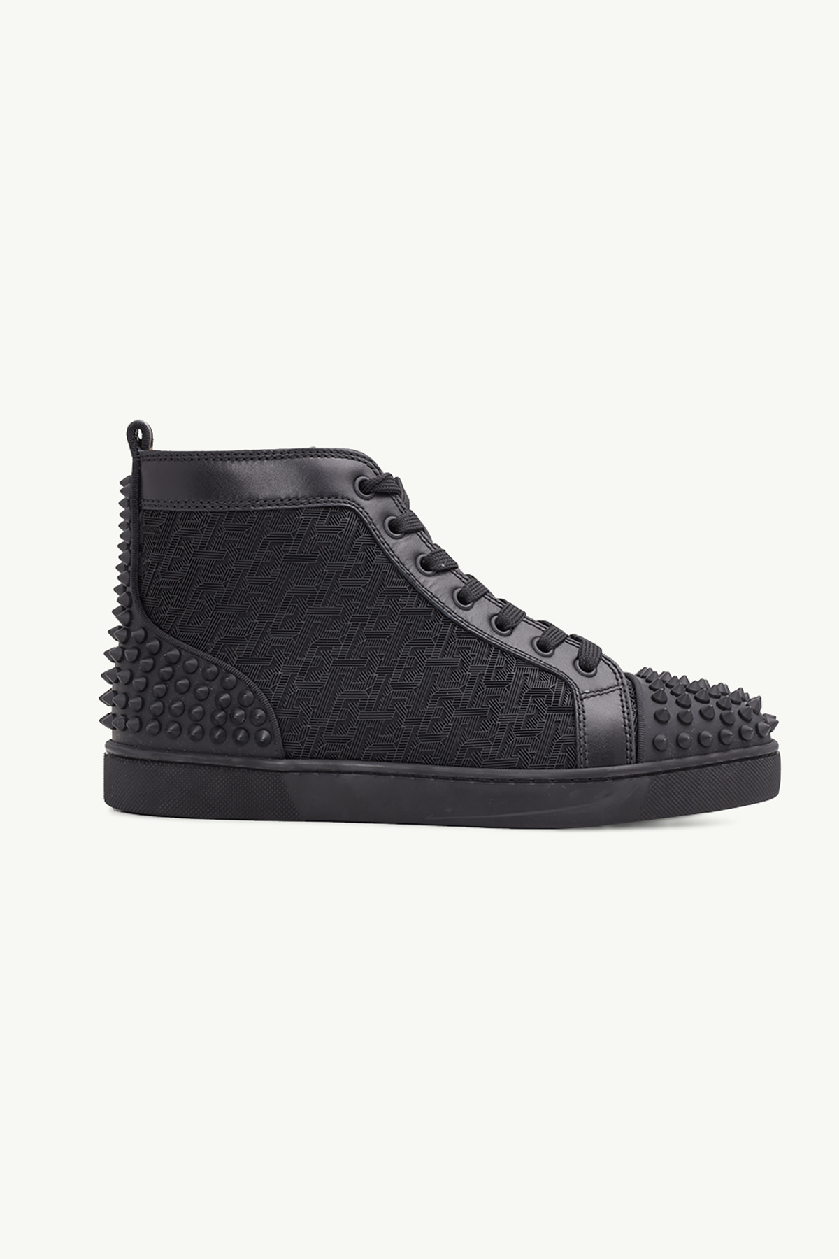 CHRISTIAN LOUBOUTIN Men Lou Spikes 2 High Top Sneakers in All Black Rubber 0