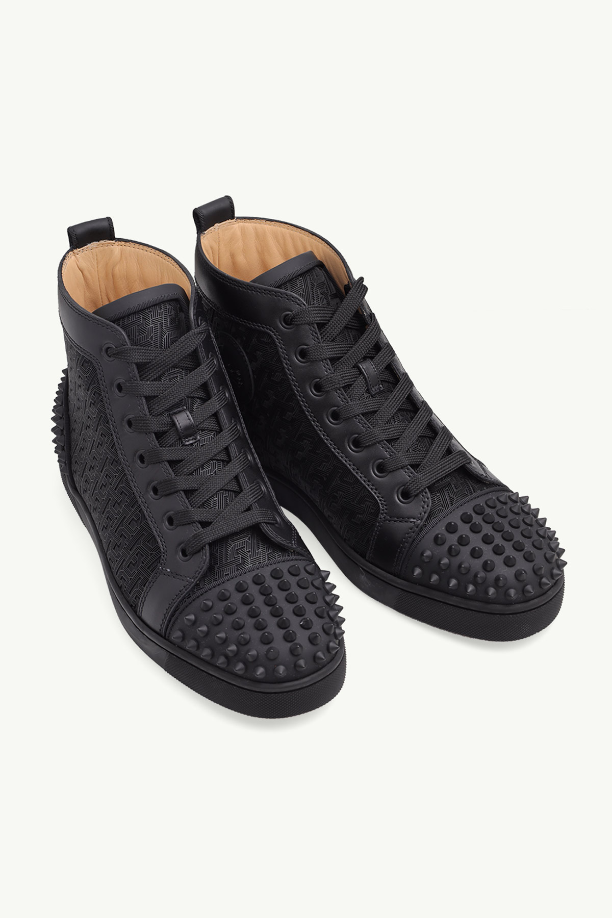 CHRISTIAN LOUBOUTIN Men Lou Spikes 2 High Top Sneakers in All Black Rubber 1