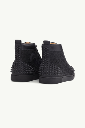 CHRISTIAN LOUBOUTIN Men Lou Spikes 2 High Top Sneakers in All Black Rubber 2