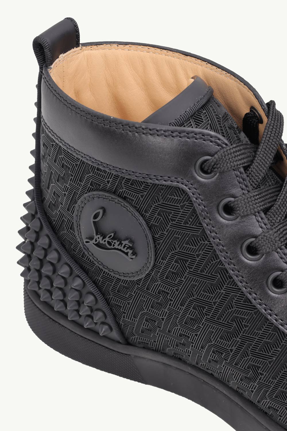 CHRISTIAN LOUBOUTIN Men Lou Spikes 2 High Top Sneakers in All Black Rubber 4