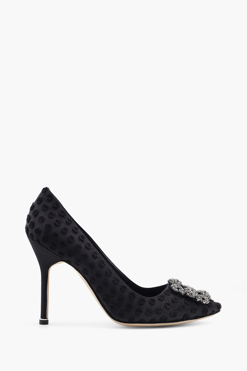 MANOLO BLAHNIK Hangisi Embroidered Pump 10.5cm in Black Satin with Dark Crystal 0