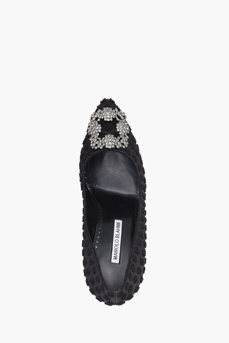 MANOLO BLAHNIK Hangisi Embroidered Pump 10.5cm in Black Satin with Dark Crystal 3